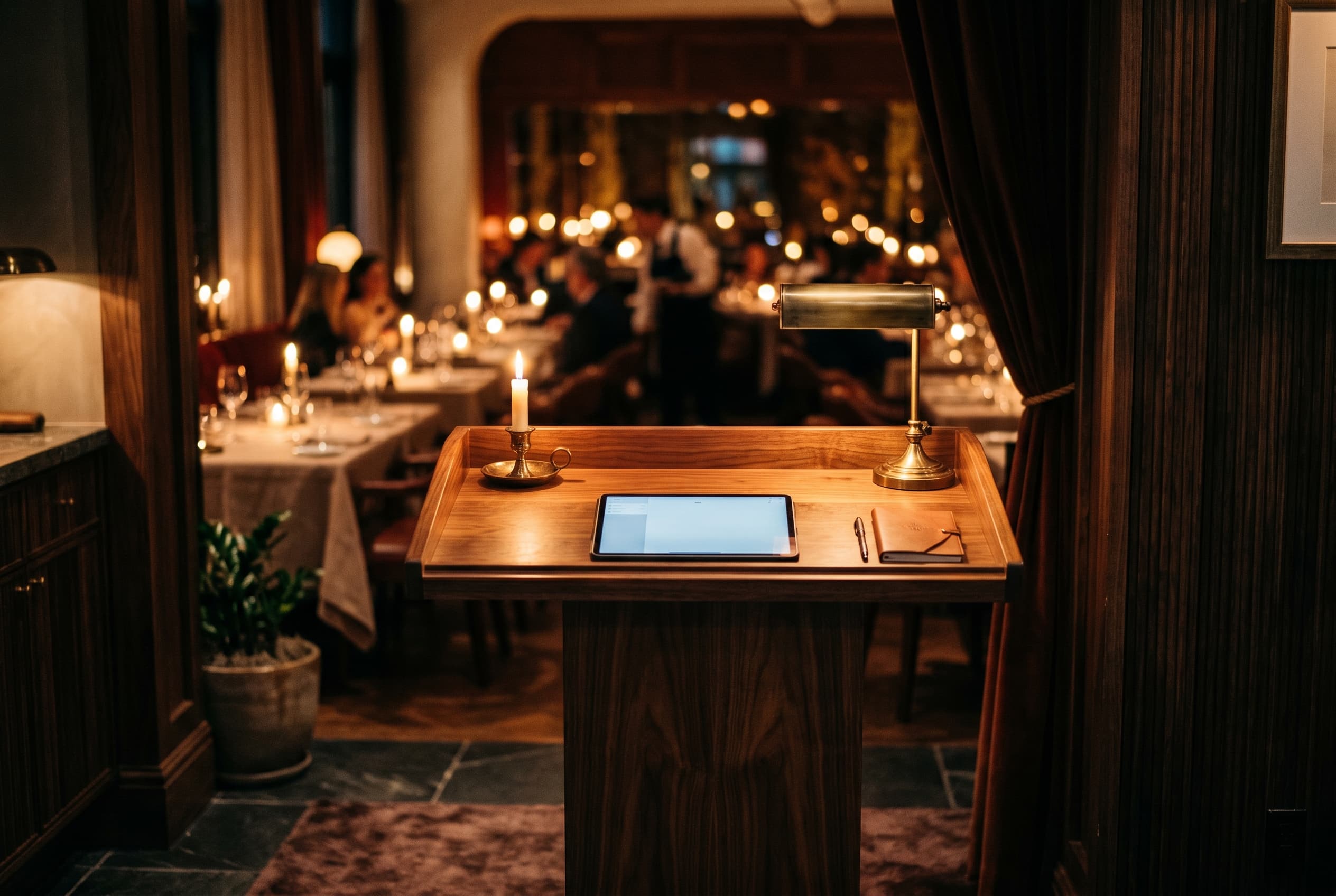 The host stand at the door of an evening service
