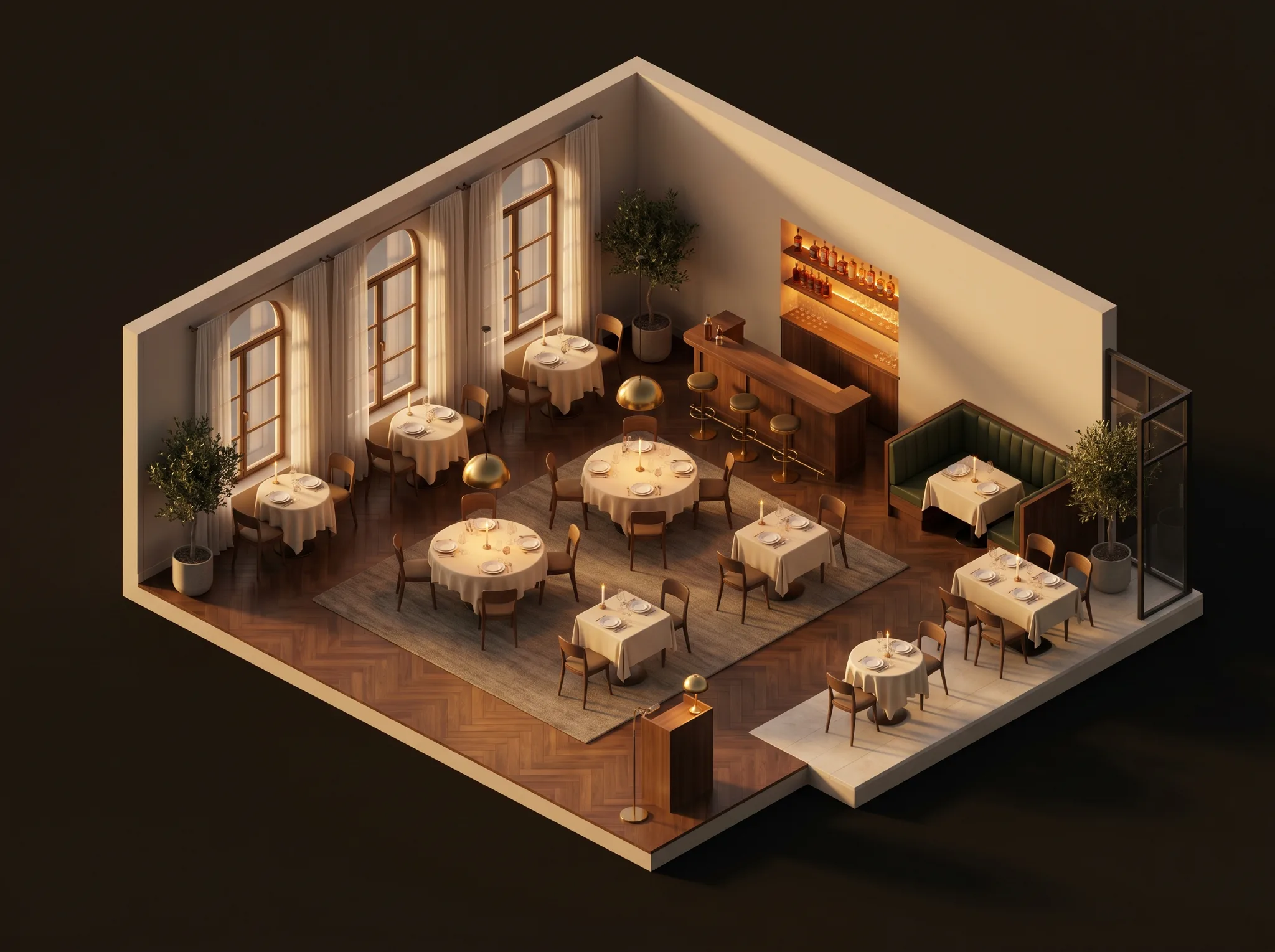 A premium dining room rendered live